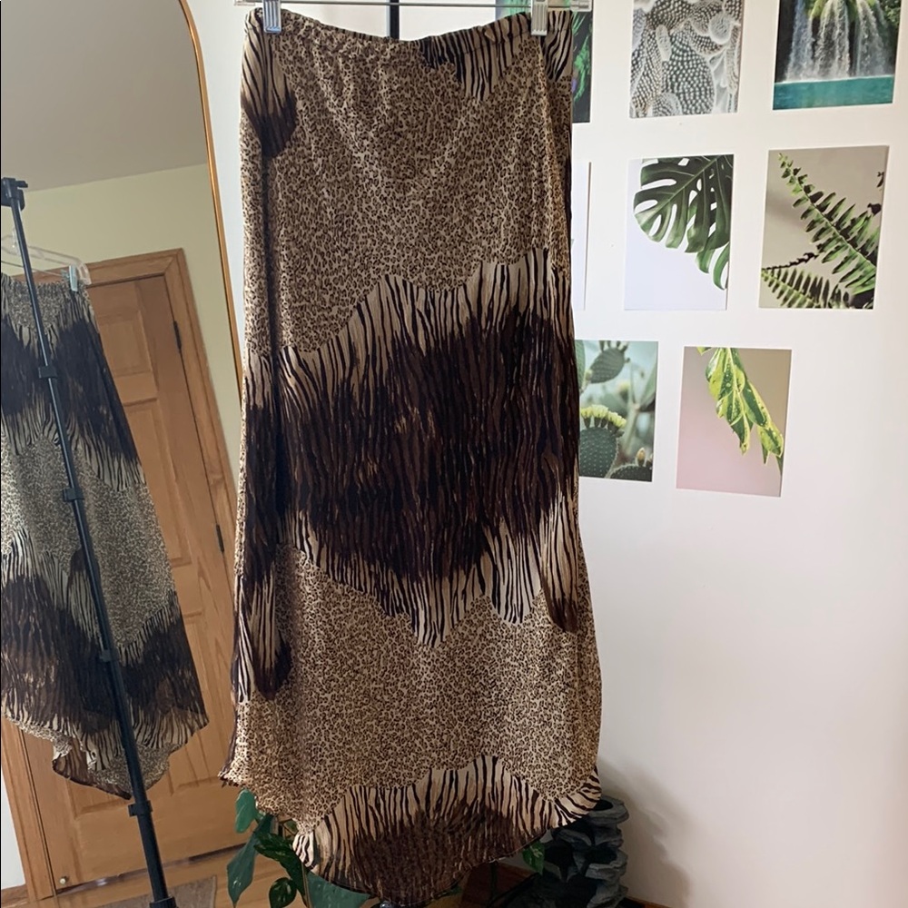 Lapis Brown and Cream Asymmetrical Maxi Skirt Resort Wear